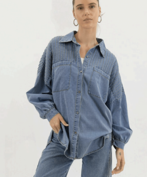 Pleated Denim Shirt
